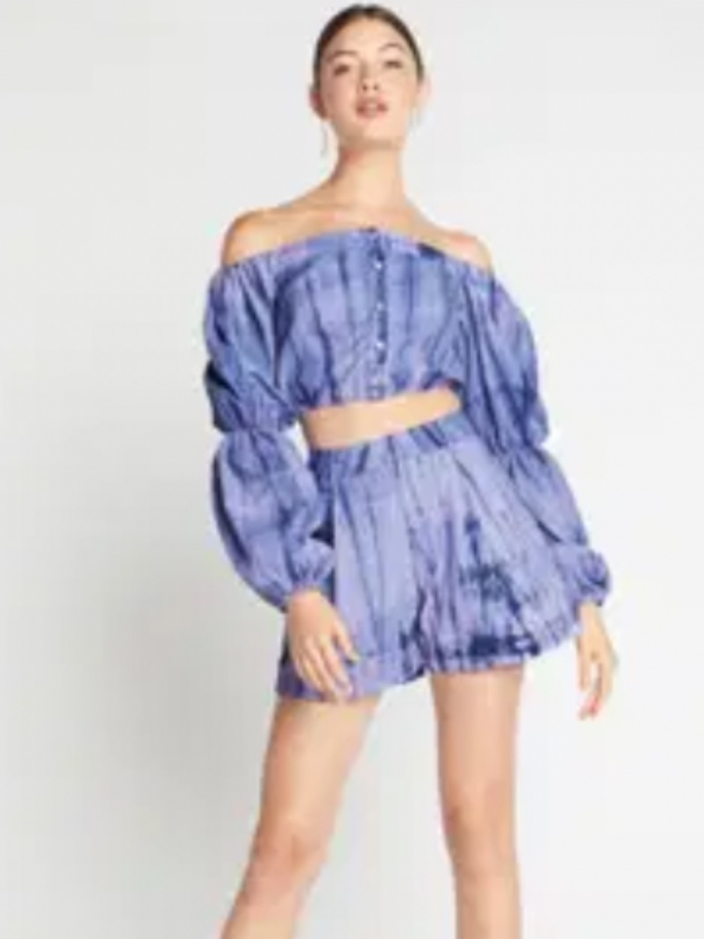 Choosy Dharma 100% Linen Tie Dye Off Shoulder Crop Top XS